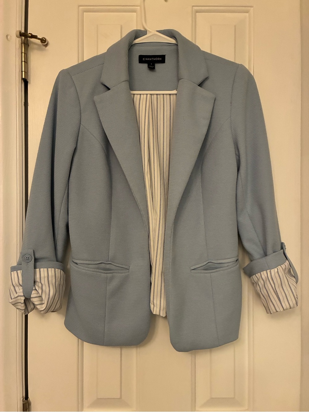 41 Hawthorn Pale Blue Rolled-Cuff Open Blazer